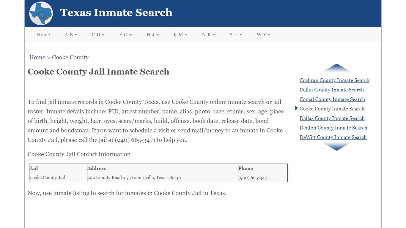 Cooke County Jail Inmate Search
